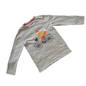 Mini Boden Gray Long Sleeve Shirt with Fox on Bicycle 5-6